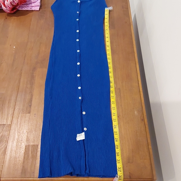Zara Blue Ribbed Button Front Tank Midi Dress - Picture 7 of 8
